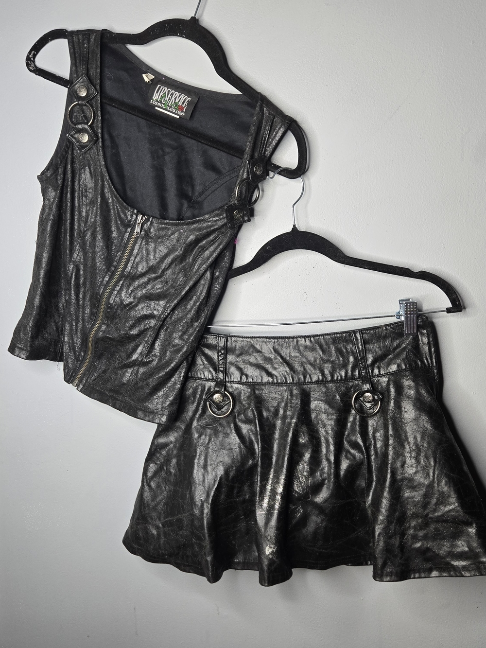Lip Service Black Faux Leather 2-Piece Costume Women Small Zip Top & Mini Skirt
